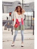 Cardigan dama in dungi cu gluga, roz fluo si masliniu 3210303 - Magazin online - Boutique